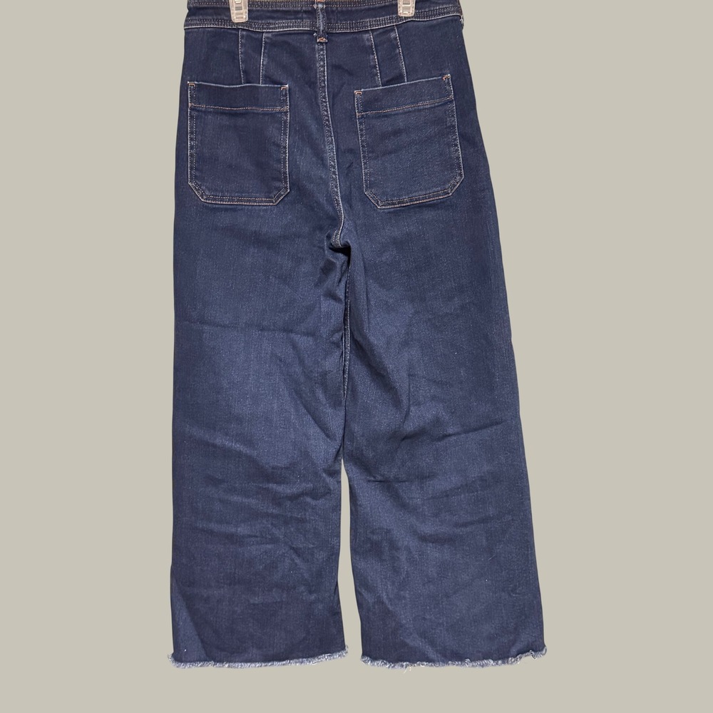 Maeve Anthropologie High Rise Wide Leg Jeans Dark Wash Raw Hem Size 29 - Picture 2 of 9